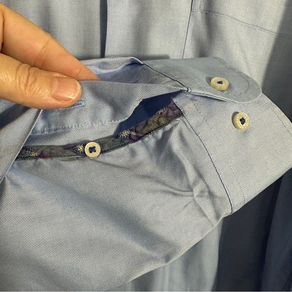 Robert Talbott Carmel oxford cloth blue XL shirt, contrasting placket, cotton - Picture 4 of 11